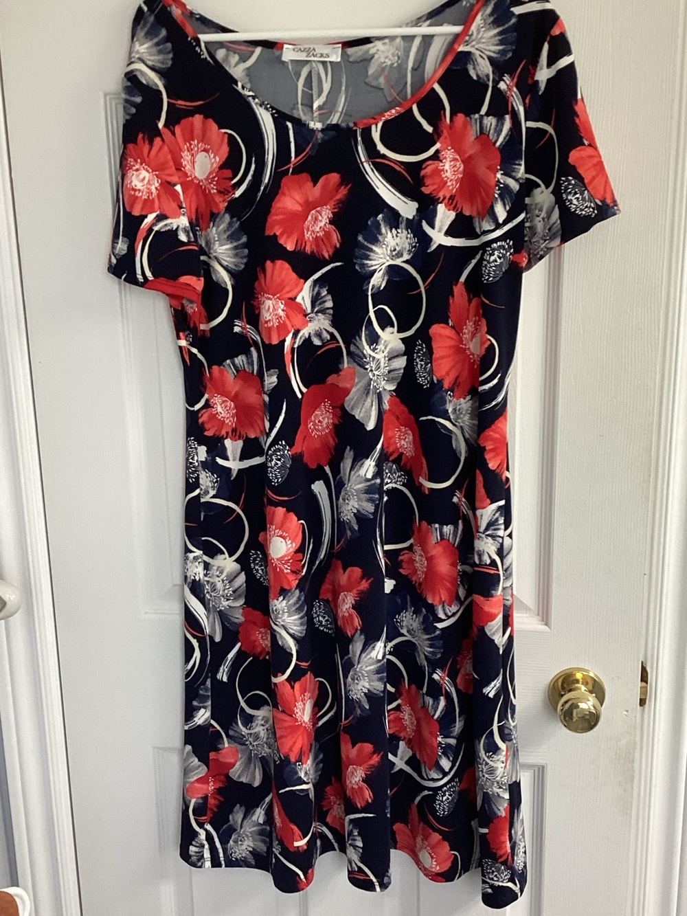 Floral Navy Midi Dress with Red Bloom Print